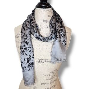 Echo Silver And Black Printed Silk Double Layered Fringed Scarf - OS